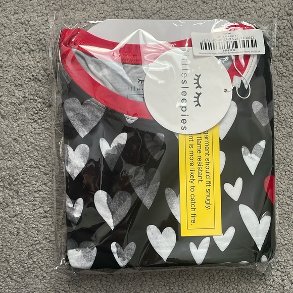 Little Sleepies Limited Edition Monochromatic Hearts 2 Piece PJ Set Size 12/14